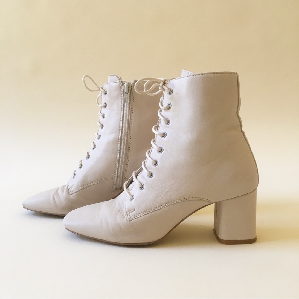 Cream Ivory Leather Lace Up Ankle Boots 6 - Picture 1 of 6